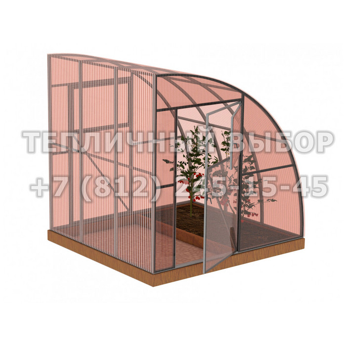 Теплица из поликарбоната-фито Усиленная Пристенная 2,3х2 h=2.1 м профиль 25х25 мм